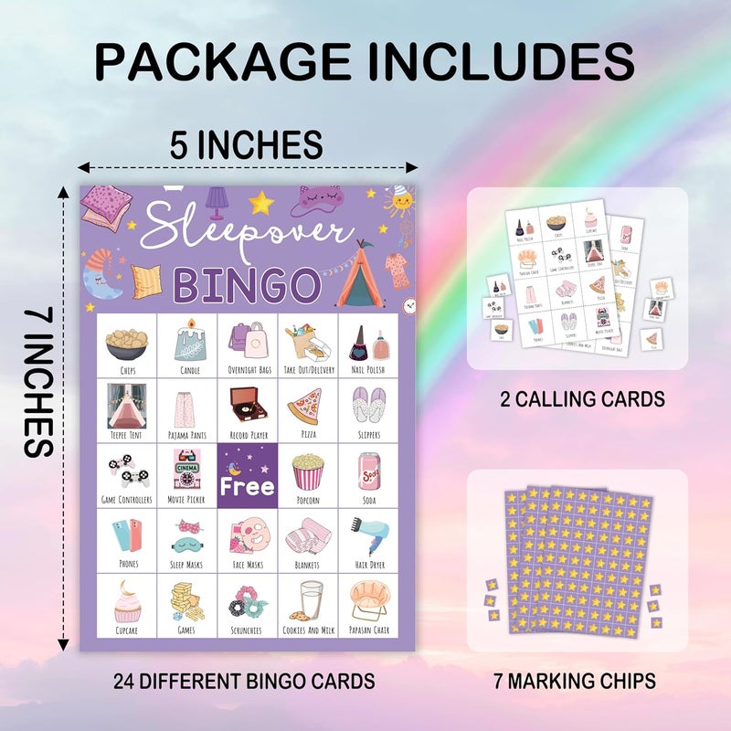 Mueddur Sleepover Bingo Card, Slumber Bingo Set for Adults Large Group Family Friends, Pajama Party Game, Spa Party Supplies Decorations, Holiday Games for 24 Players -02 - Image 2